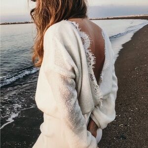 Chic Cream Sweater with Lace Back